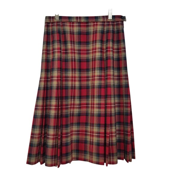 Vtg Pendleton Tartan Plaid Pleated Skirt Womens 8 Red Wool Academia Preppy USA - Picture 1 of 5